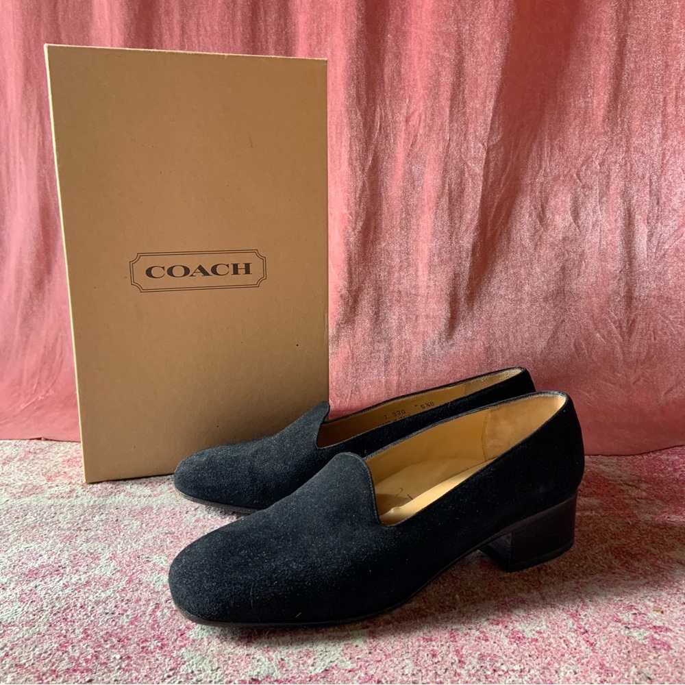 Vintage Coach Eliza Black Suede Heel Loafers